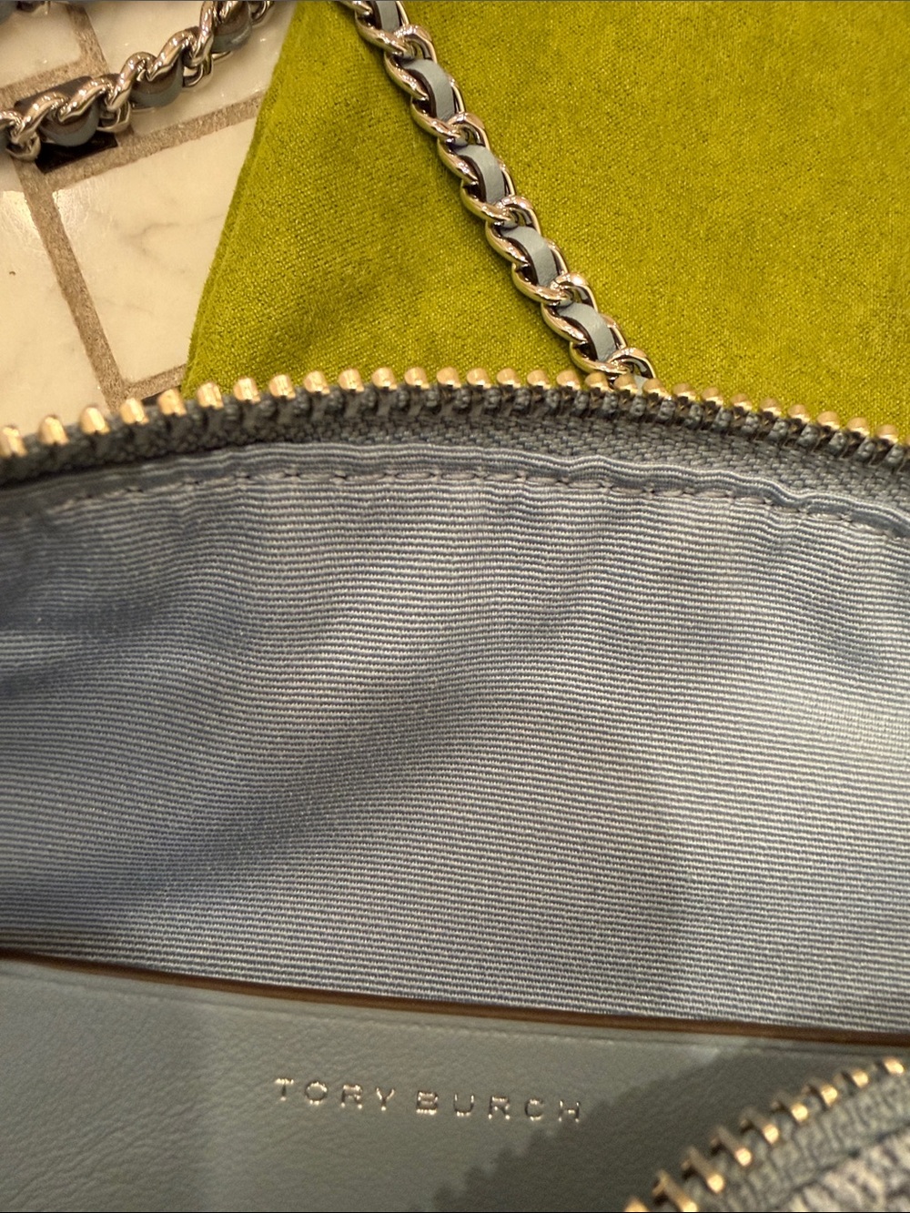 Tory Burch Quilted Light Blue Denim suede Chain Crossbody - Picture 2 of 4